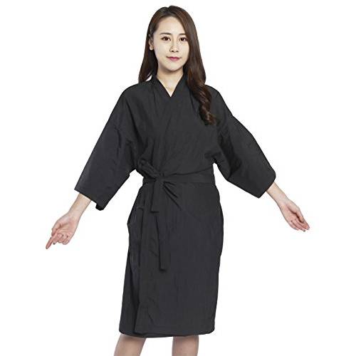 Salon Client Gowns Kimono Style, Hair Salon Smocks Capes- 43 Inch Long (Black)