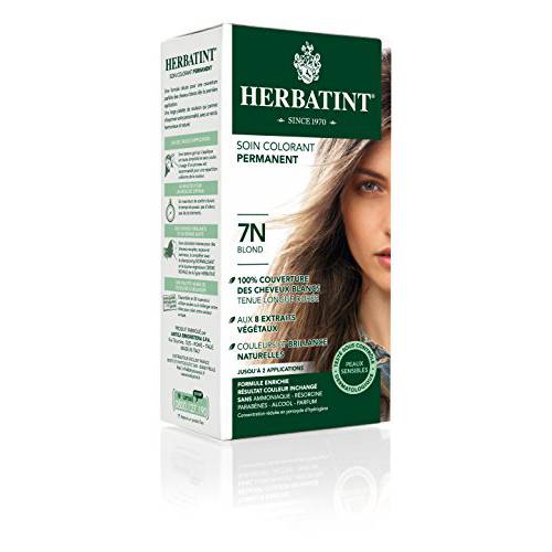 Herbatint Permanent Haircolor Gel, 7N Blonde, Alcohol Free, Vegan, 100% Grey Coverage - 4.56 oz