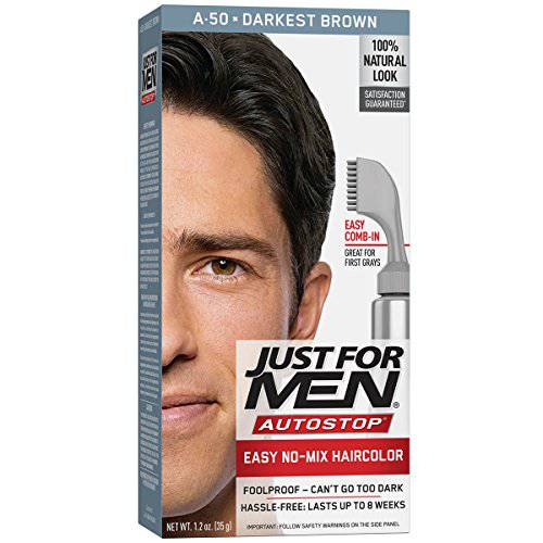 Just For Men Easy Comb-In Color, Hair Coloring for Men with Comb Applicator - Darkest Brown, A-50