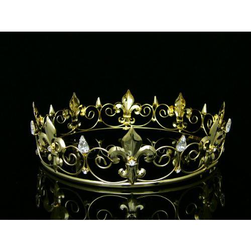 Men’s Full King’s Crown for Theather Prom Party - Clear Crystals Silver Plating T373