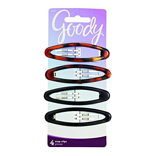 Goody Contour Snap Hair Clips - 4 Count, Assorted Colors - Just Snap Into Place - Suitable for All Hair Types - Pain-Free Hair Accessories for Women and Girls - All Day Comfort