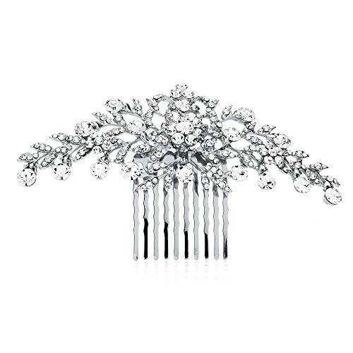 Mariell Silver Rhinestone Crystal Vine Bridal Comb, Wedding or Prom Hair Comb Accessory for Women, Brides
