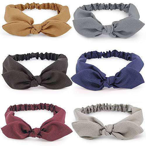 6 Pcs Hogoo Bow Headbands for Women Cute Headband Vintage Solid Color Stretchy Hair Bands Fashion Turban Fabric Headwrap Hair Accessories for Women Girls