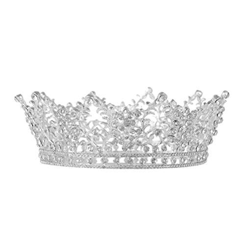 Frcolor Vintage Crystal Rhinestone Bridal Wedding Crown Bling Tiara with Side Comb Silver