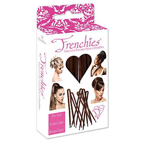 Frenchies Ultra Flocked Extra Soft French Twist Hair Pins: The French Hair Pins for Buns, Wedding Updo Hairstyles, Hair Extensions + Wigs, 20 Count, Brown
