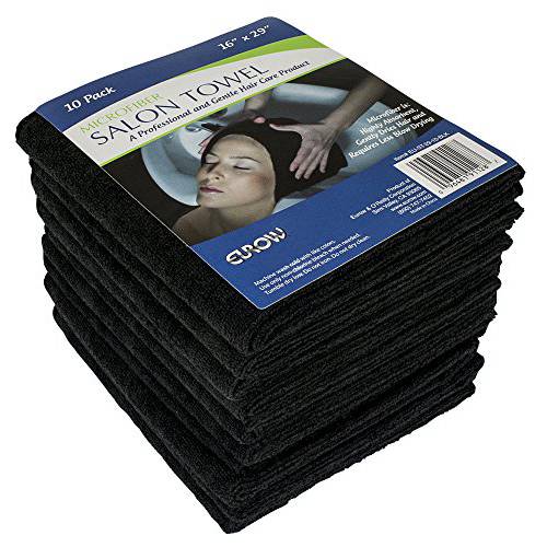 Eurow Microfiber Salon Towel, 16 by 29 Inches, Black, Pack of 10