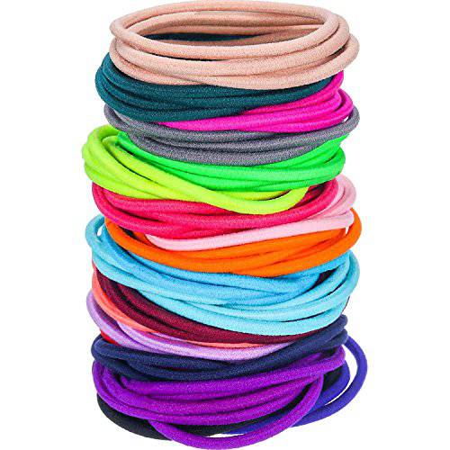100 Pieces Hair Elastics Hair Ties Ponytail Holders Hair Bands (5 x 0.3 cm, Bright Color)