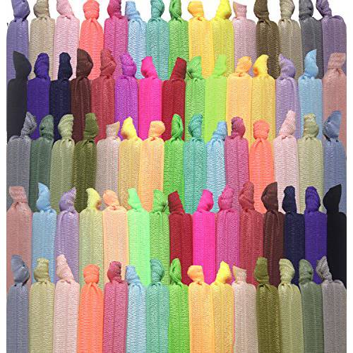 79STYLE 100Pcs Elastic Hair Ties Ribbon Hair Ties For Women No Crease Knotted Ponytail Holders Bulk Hair Bands Yoga Cloth Knot Flat Fabric Hair Scrunchies Colorful Bracelets Girls Hair Accessory ( Multiple-20 Colors)