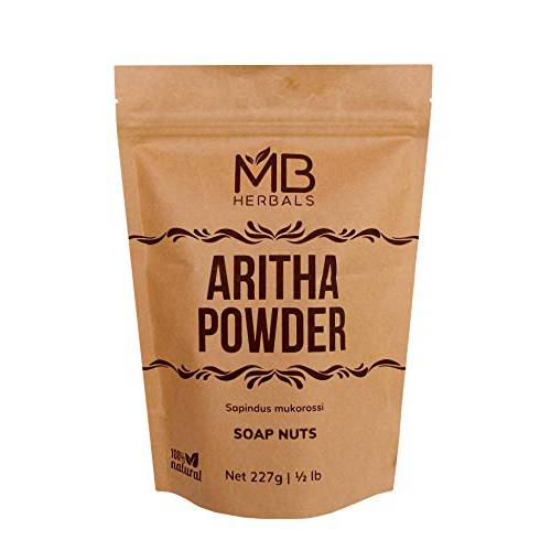 MB Herbals Aritha Powder 8 oz | 227G | 100% Pure & Organically Grown (Wild-crafted) Soap Nut Powder | Natural Hair Shampoo & Conditioner | Sapindus mukorossi