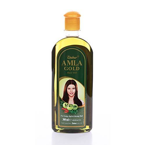 Dabur Amla Gold Hair Oil 300ml , 100 Percent Natural Amla Oil, Enhances Healthy Hair Growth, Nourishes the Scalp and moisturizes the Hair, Authentic and Premium Quality Indian Gooseberry Hair Oil with Almond and Henna