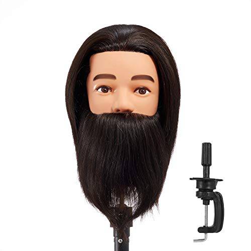 Hairginkgo 100% Human Hair Male Mannequin Head with Beard, cosmetology Mannequin Training Head (black)