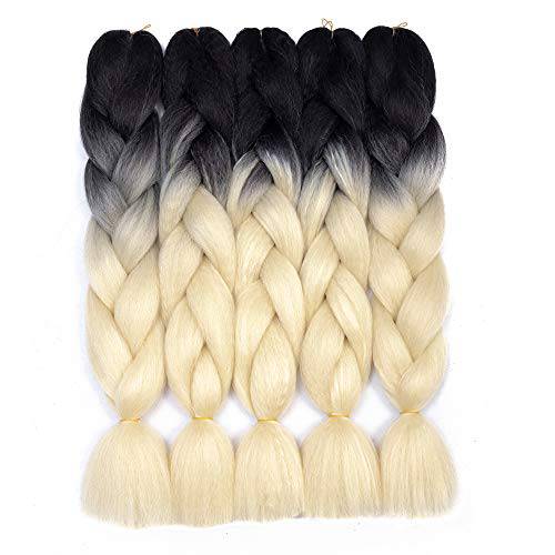 Ombre Braiding Hair Kanekalon Synthetic Braiding Hair Extensions (Black-Brown-Blonde) 5pcs/lot 24inch Jumbo Braiding Hair