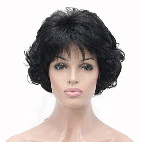 Aimole Black Short Curly Synthetic Wig Full Capless Hair Daily Wigs (2-Natural Black)