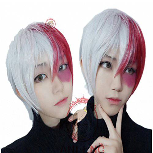 Ani·Lnc Short Silver Red Mixed Cosplay Wig with Free Wig Cap