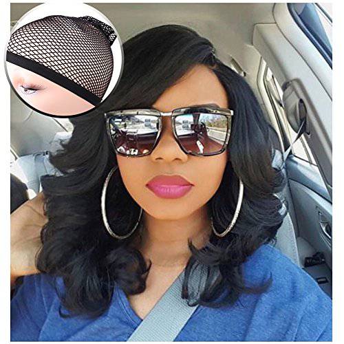 Lady Miranda Loose Wave Lace Part Wig Pure Color Nature Curly Synthetic Heat Resistant Weave Full Wigs for Women(Black)