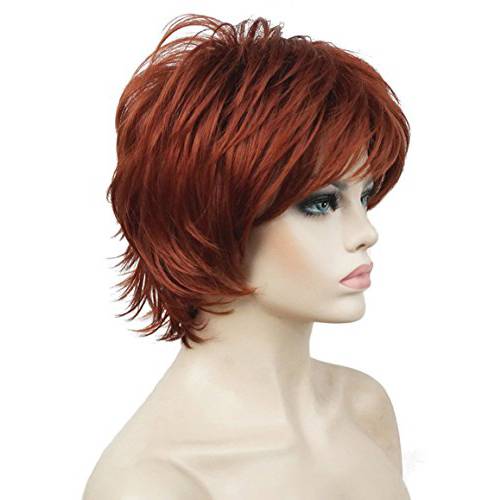 Lydell Short Layered Shaggy Wavy Full Synthetic Wigs 130 Copper Red