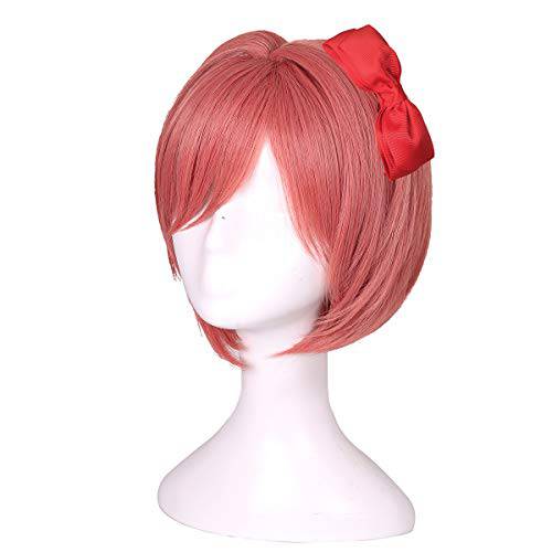ColorGround Wig with Bowknot Short Coral Cosplay Wig for Girls and Women