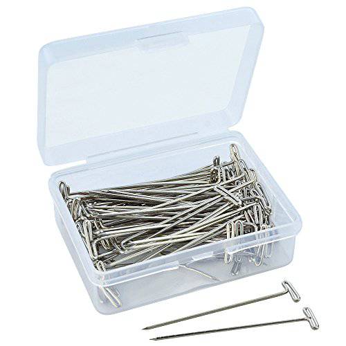 baotongle 70 PCS 2 Wig T-pins with Plastic Transparent Package Box, baotongle Wig T-pins for Holding Wigs and Hair Extensions on Wig Head Silver