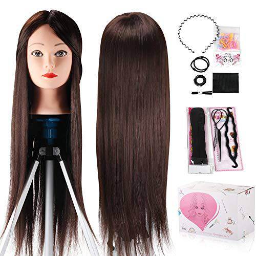 Beauty Star 29 Colorful Mannequin Head with 100% Syntheic Hair Professional Bride Hairdressing Cosmetology Doll Head Training Head with Table Clamp and Hair Styling Kit