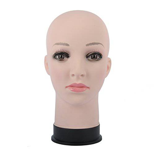 BHD BEAUTY Bald Mannequin Head Beige Female Professional Cosmetology for Wig Making, Display wigs, eyeglasses, hairs with T pins 22