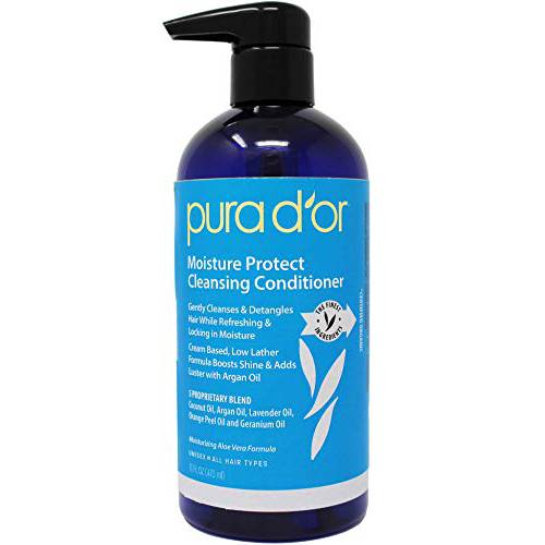 PURA D’OR Moisture Protect Cleansing Conditioner (16oz) Detangles & Restores Hair with Argan Oil, Lavender & Other Natural Ingredients, No Sulfate, All Hair Types, Men & Women (Packaging may vary)