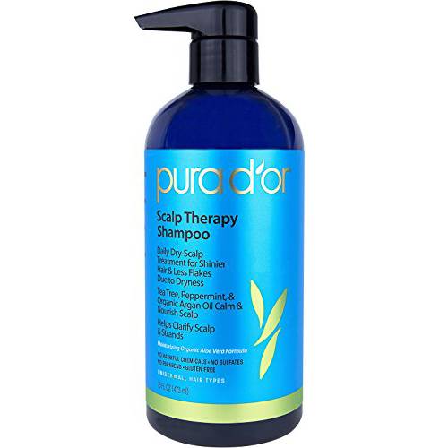 PURA D’OR Scalp Therapy Shampoo (16oz) Hydrates & Nourishes Scalp - Scalp Care Shampoo For Itchy Flaky Scalp w/ Tea Tree, Peppermint, Patchouli, Cedarwood, Clary Sage, Argan Oil (Packaging may vary)