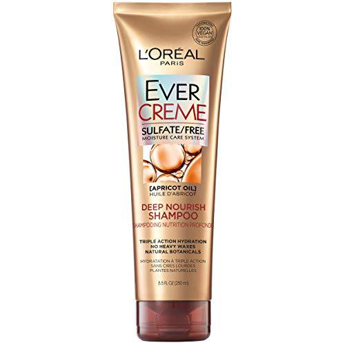 L’Oreal Paris EverCreme Sulfate Free Shampoo for Dry Hair, Triple Action Hydration for Dry, Brittle or Color Treated Hair, with Apricot Oil, 8.5 Fl Oz (Pack of 1) (Packaging May Vary)