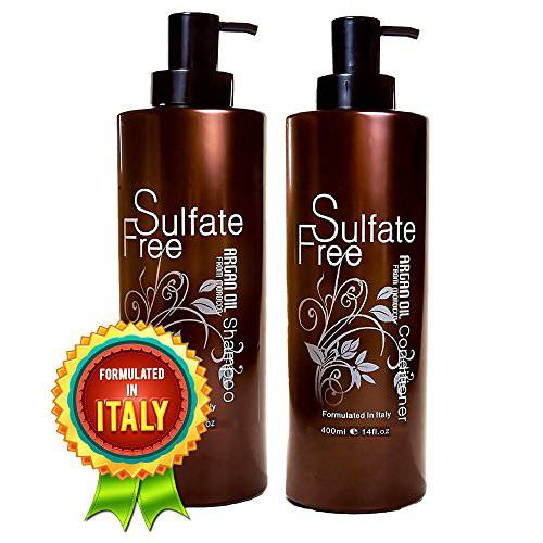 Natural Organic Moroccan Argan Oil Shampoo and Conditioner Set Sulfate Free - Best for Damaged, Dry, Curly or Frizzy Hair - Thickening for Fine/Thin Hair, Safe for Color-Treated, Keratin Treated Hair