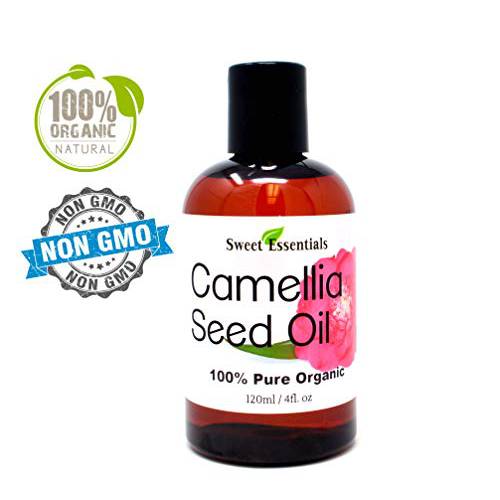 Sweet Essentials Organic Camellia Seed Oil | Imported From Japan | 4oz Bottle | 100% Pure | 100% Organic | For Hair & Skin Use | Japanese Beauty Oil | Camellia Oleifera