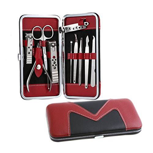 Manicure Pedicure Set, WoneNice 10 In 1 Stainless Steel Nail Clippers Travel Set with Leather Case, Christmas Gifts