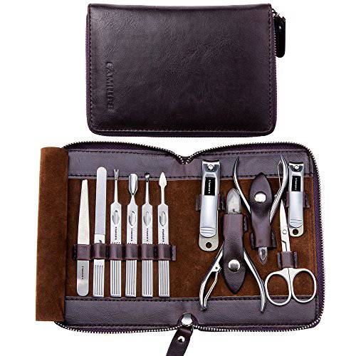 Manicure Set, FAMILIFE Nail Clippers Set Professional Manicure Kit 11 in 1 Valentines Day Gifts Stainless Steel Pedicure Tools Nail Kit Mens Grooming Kit with Portable Leather Travel Case Dark Purple