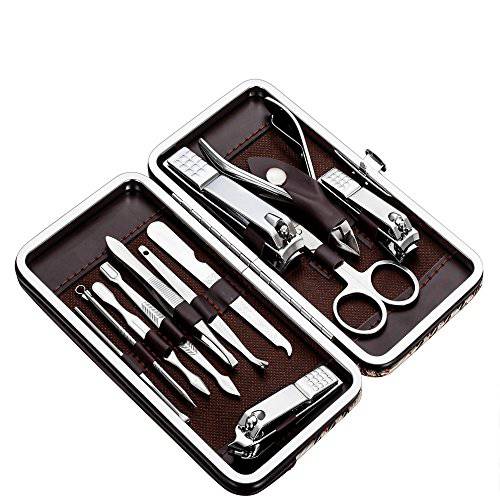 Tseoa Manicure, Pedicure Kit, Nail Clippers, Professional Grooming Kit, Nail Tools with Luxurious Travel Case, Set of 12