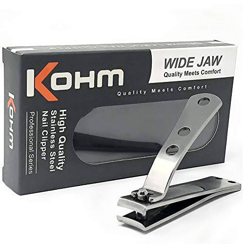 Kohm CP-140L Nail Clippers for Thick Nails, Wide Jaw, Curved Blade ? Sharp, Heavy Duty, Large Stainless Steel Toenail Clippers for Thick Toenails for Men, Seniors, Adults with Built-In Nail File