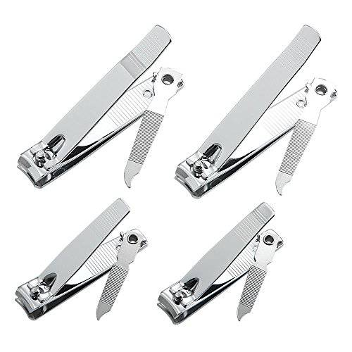 4 Pcs Professional Stainless Steel Toenail Clipper and Fingernails by QLL - Swing Out Nail Cleaner/File - Sharpest Stainless Steel Clipper - Wide Easy Press Lever ? Best Quality Nail Cutter