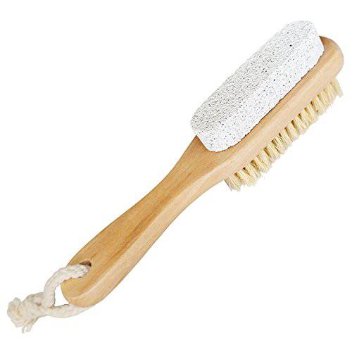 Aisilk Foot Natural Bristle Brush & Pumice Stone Combo W/Rope wooden handle - Exfoliator Pedicures Calluses Remover - Smoother Body skin, feet, elbow Scrubber for Massage SPA Sauna and more