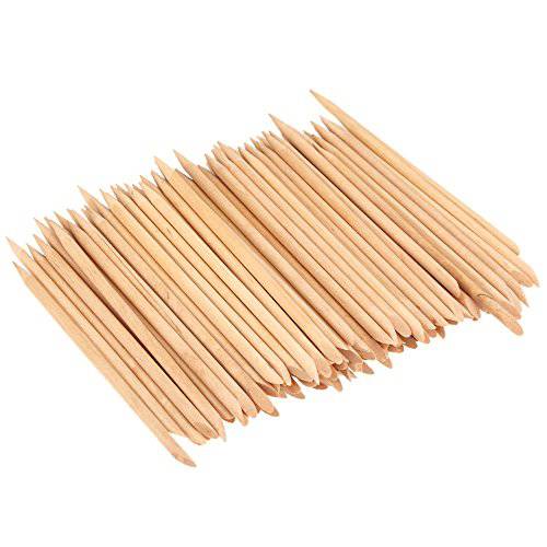 100 Pcs Orange Wood Cuticle Pusher Nail Sticks, Double Heads Cuticle Pusher, Multi Functional Nail Remover Cleaning Tool for Manicure Pedicure