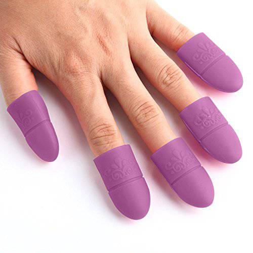 Wearable Nail Soakers Pad Holder, UV Gel Polish Remover Caps Tips, Acrylic Off or Nail Art Removal Tools. 10 Pieces Fingers, Reusable Silicone, PURPLE