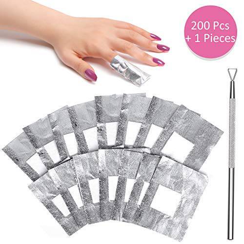 Gel Nail Polish Remover - Gel Polish Remover Wraps BTArtbox Nail Foil Wraps 200Pcs Soak Off Gel Remover with 1 Pcs Cuticle Pusher for Removing Nail Polish at Home