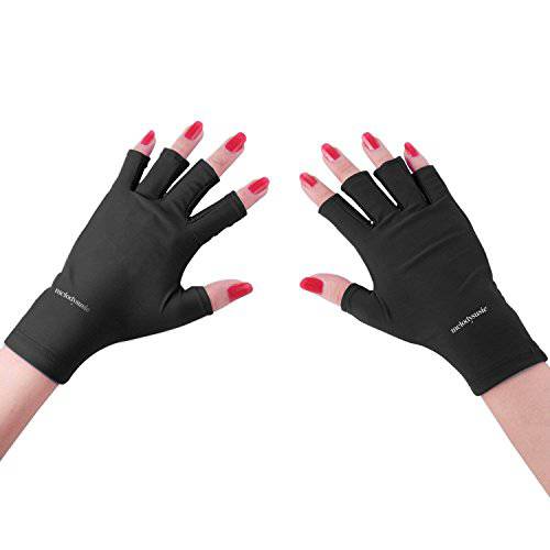 MelodySusie UV Glove for Gel Nail Lamp, Professional UPF50+ UV Protection Gloves for Manicures, Nail Art Skin Care Fingerless Anti UV Glove Protect Hands from UV Harm (Black)