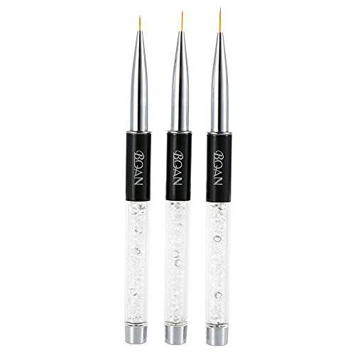 Nail Art Brush Set Acrylic UV Gel Painting Brush Nail Art Liner Brushes Crystal Handle Manicure Salon Tools (3Pcs)