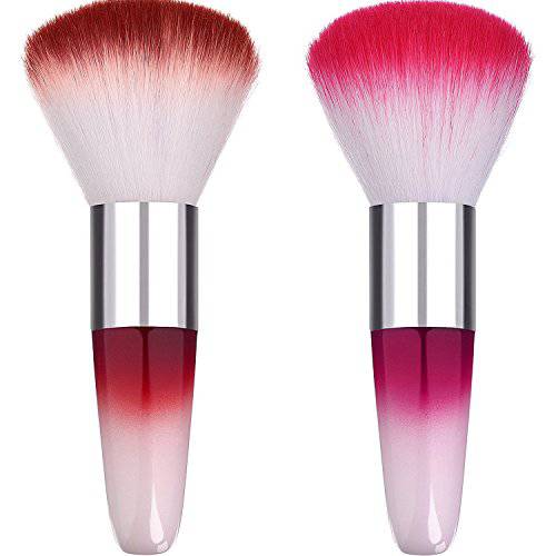 eBoot 2 Pieces Soft Nail Art Dust Remover Powder Brush Cleaner for Acrylic and Makeup Powder Blush Brushes (Red, Rose red)