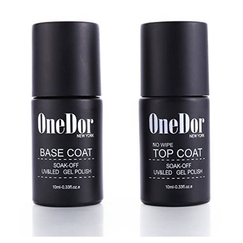 OneDor Gel Top Coat & Base Coat Soak Off Polish Set Kit, UV Led Cured Required (No Wipe Top Coat & Base Coat)