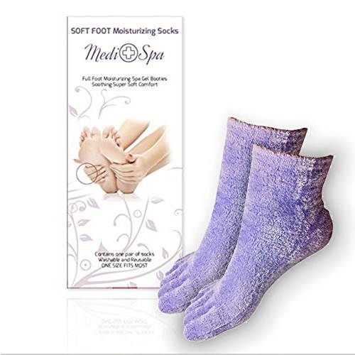 Medi Spa- Five Toe Soft Foot Plush Moisturizing Gel Socks, Soft Hypoallergenic All Natural Essential Oil Gel Booties - Ankle High Foot Healing Coverage, Soft Gel Aids Dry Cracked Feet Toes to Heels V2