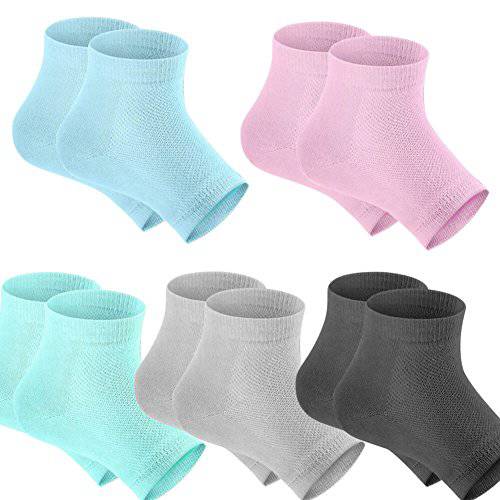 Selizo 5 Pairs Moisturizing Gel Heel Socks Open Toe Socks for Dry Hard Cracked Heels, 5 Colors