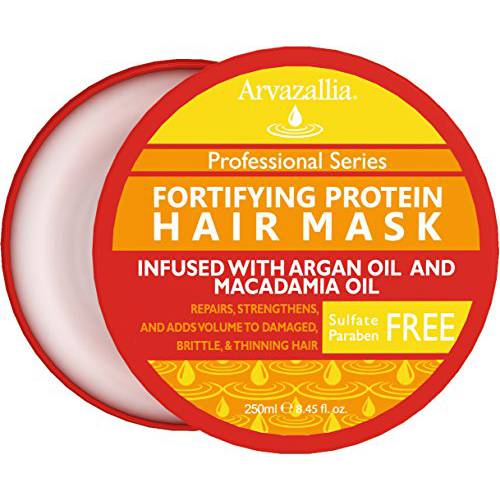 Arvazallia Fortifying Protein Hair Mask and Deep Conditioner with Argan Oil and Macadamia Oil Hair Repair Treatment for Damaged , Brittle , or Thinning Hair - Promotes Natural Hair Growth