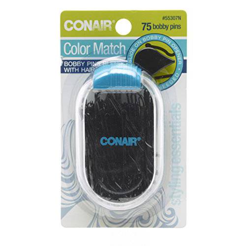 Conair Secure Hold Bobby Pins, Black, Set of 75 Hairpins