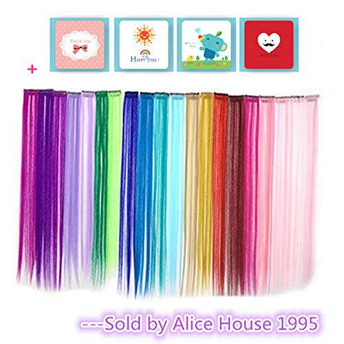 Bundle 24 Pieces of 20 Inches Multi-colors Party Highlights Colorful Clip in Synthetic Hair Extensions, Straight Long Hairpiece
