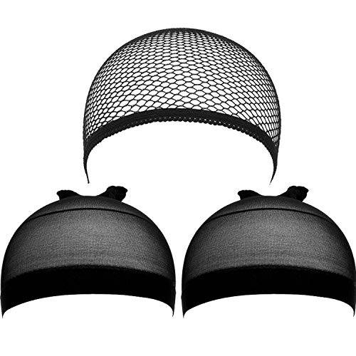 eBoot 3 Pack Wig Caps (Black Nylon Caps and Black Mesh)
