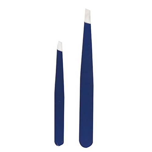 Soft Touch Slant and Point Stainless Steel Tweezers, Navy Blue