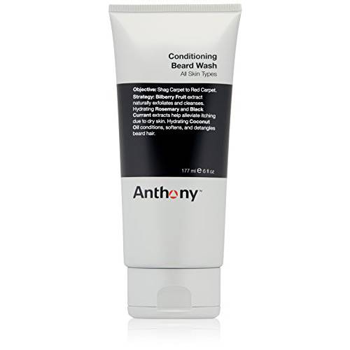 Anthony Conditioning Beard Wash, 6 Fl Oz, Contains Botanical and Rosemary Extracts, Black Currant and Coconut Oils, Cleanses, Hydrates, Softens, and Detangles Beard Hair